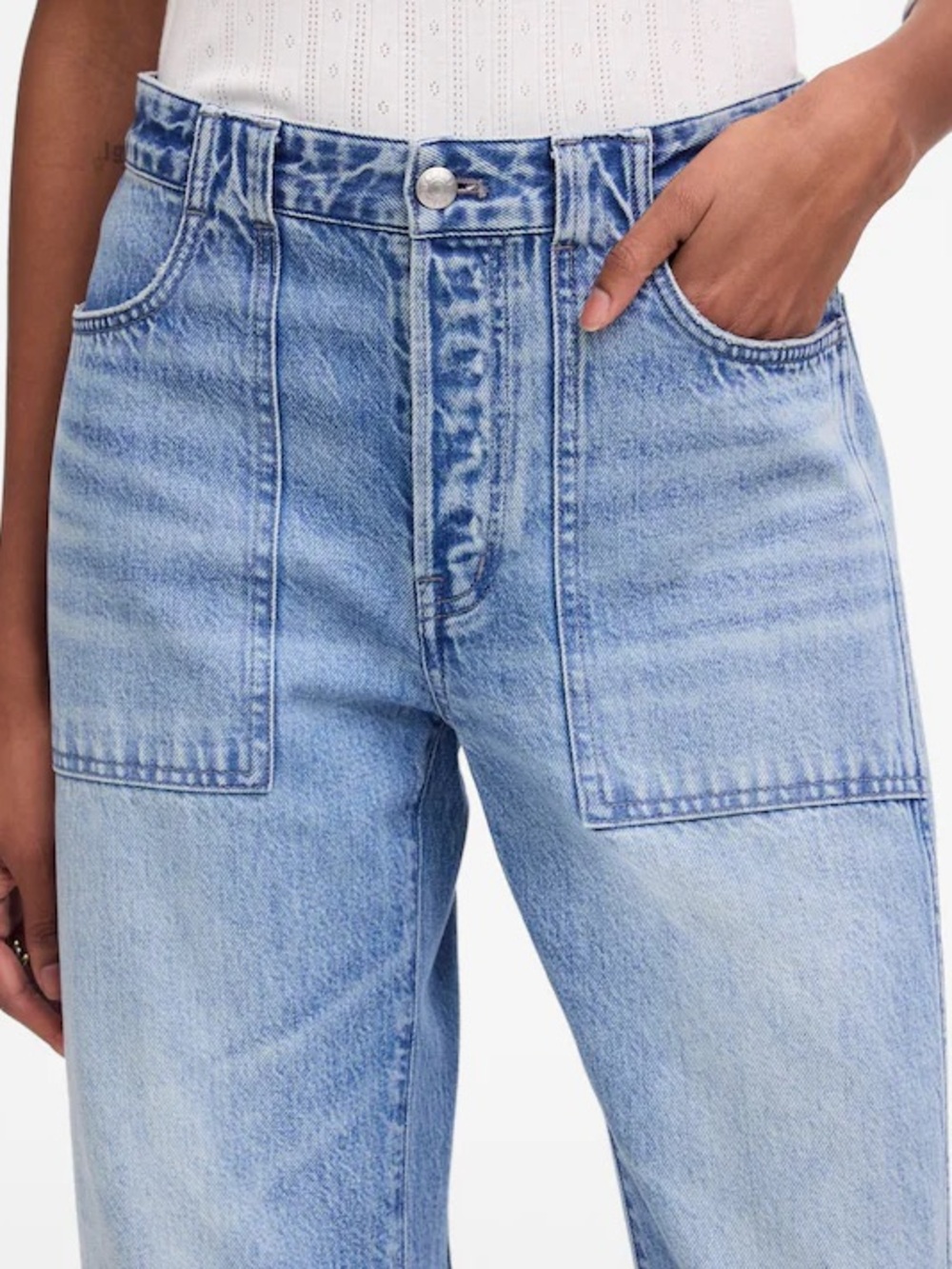 Madewell the Darted Barrel Leg Jeans 31 Riverbend Medium Wash Rigid Raw Hems - Picture 5 of 15
